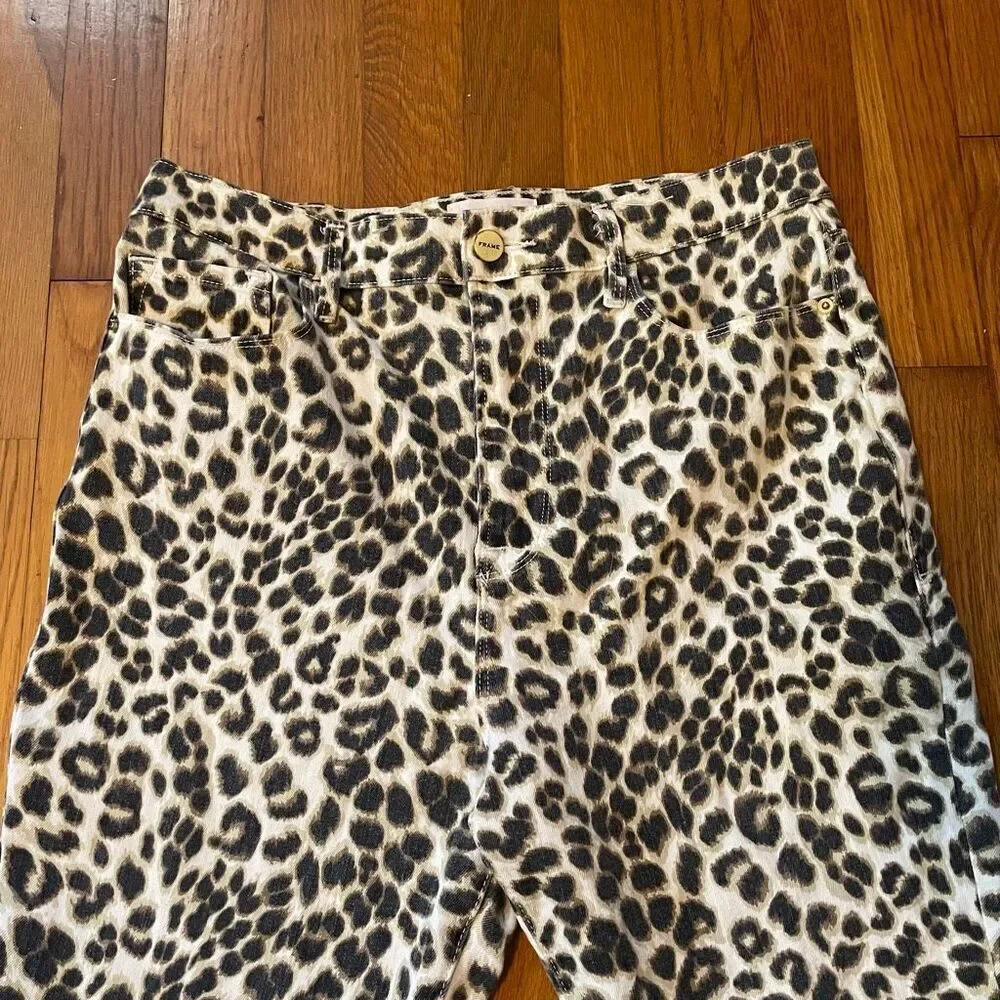 FRAME | ali high rise cigarette jeans beige leopard print 30
